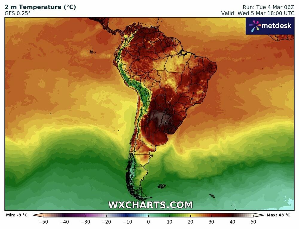 Mapa de Temperaturas Máximas – 5 de Marzo 2025