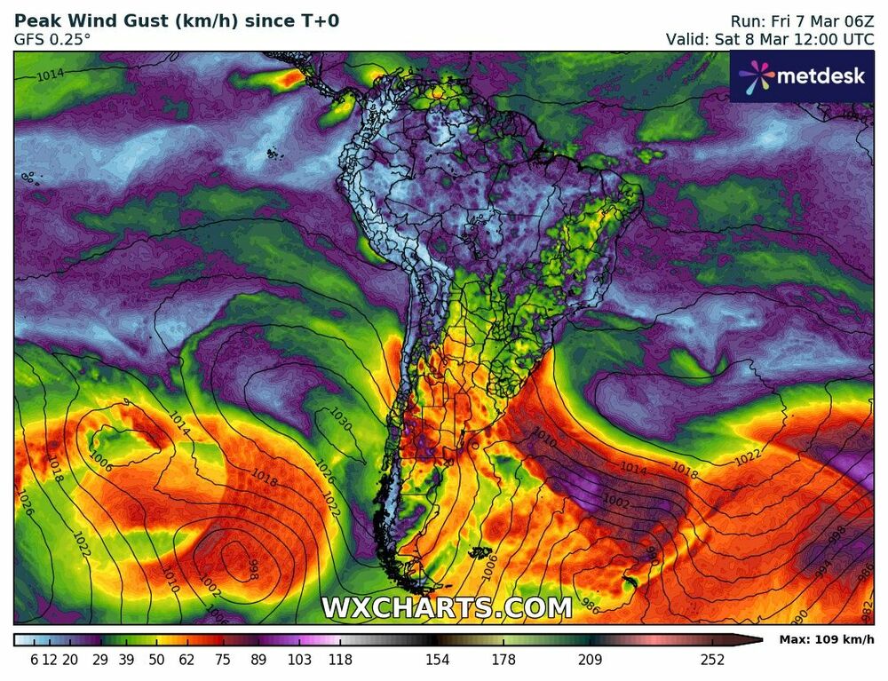 Mapa de Ráfagas Máximas de Viento